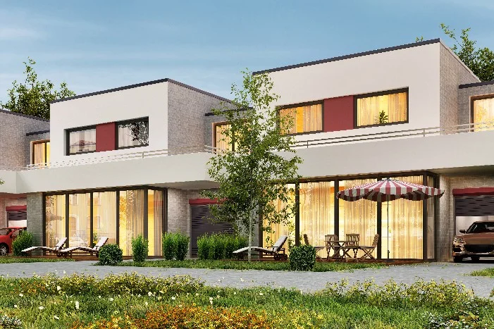 Reihe moderner Reihenhäuser